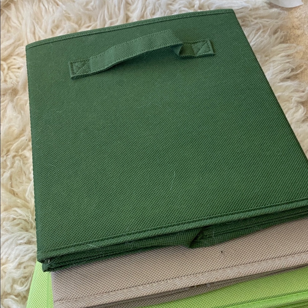 Set of Green and Beige Storage Bins - Picture 2 of 4